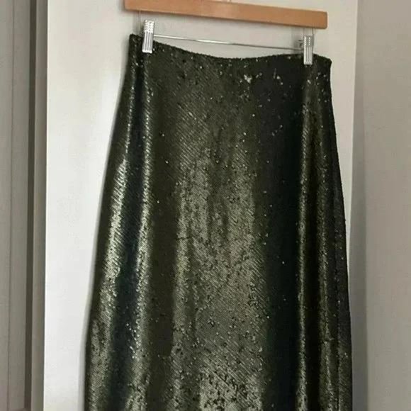 ZARA SEQUIN MIDI SKIRT GREEN NWT - Picture 6 of 7